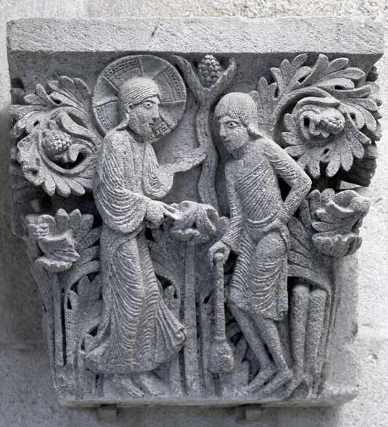 God telling Adam to work the land, original capital from the cathedral nave od French School