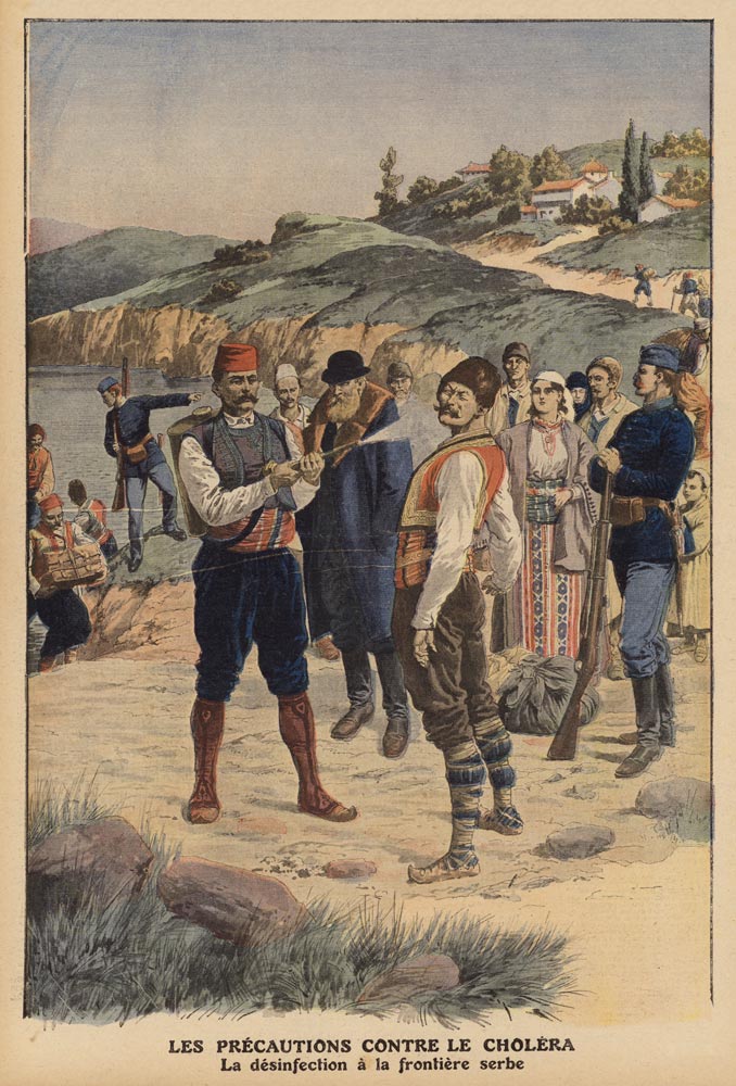 Precautions taken to prevent cholera, disinfection at the Serbian border, illustration from ''Le Pet od French School