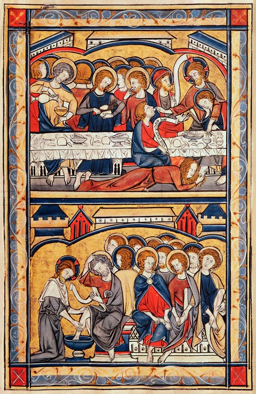 The Last Supper and the Washing of the Feet, c.1260 (tempera & gold leaf on parchment) od French School
