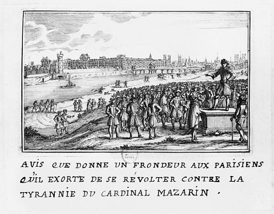 A man of the Fronde exhorting the Parisians to rise up against Cardinal Mazarin''s tyranny on 6th Ja od French School