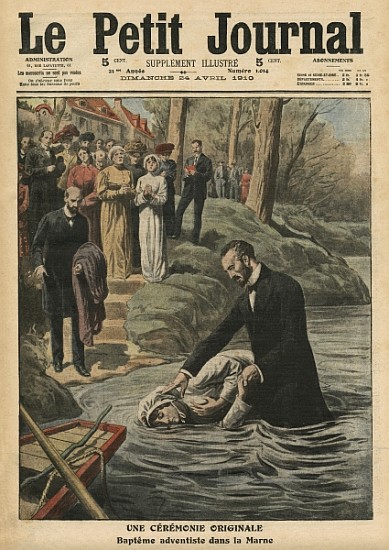 An unusual ceremony, an Adventist baptism in La Marne, illustration from ''Le Petit Journal'', suppl od French School