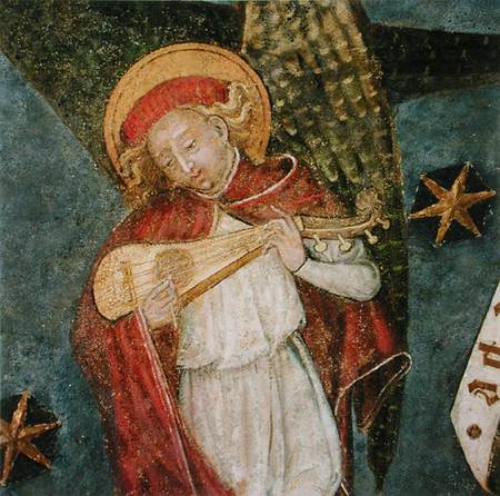 Angel musician playing a mandora, detail from the vault of the crypt od French School
