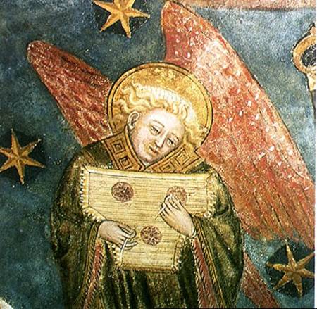 Angel musician playing a psaltery, detail from the vault of the crypt od French School