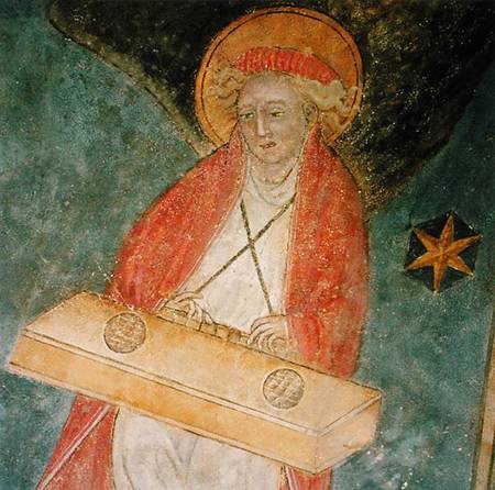 Angel playing a clavichord, detail from the vault of the crypt od French School