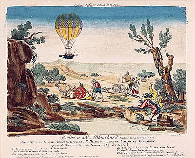 Appearance of the Hot-Air Balloon of Jean Pierre Blanchard (1753-1809) between Calais and Boulogne od French School