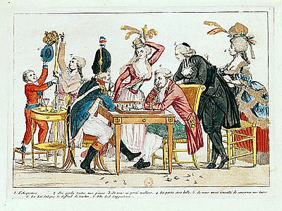 Caricature of Louis XVI (1754-93) playing chess with a soldier of the National Guard od French School
