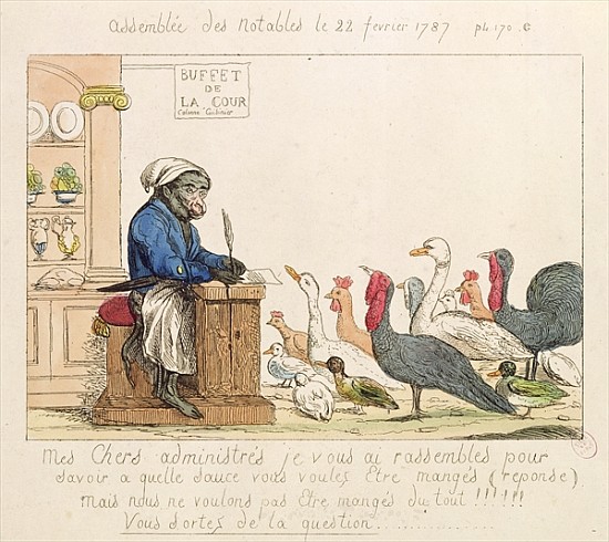 Caricature of the Assembly of Notables, 22nd February 1787 (coloured etching) od French School