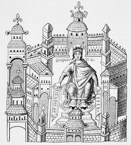 A Carlovingian king in his palace, personifying Wisdom appealing to the whole human race, after a mi od French School