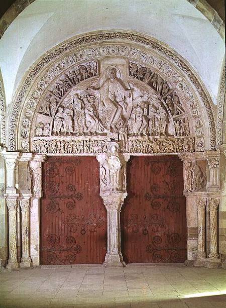 Central Portal in the Narthex of the Church of Sainte-Madelaine, with relief of the Pentecost in the od French School