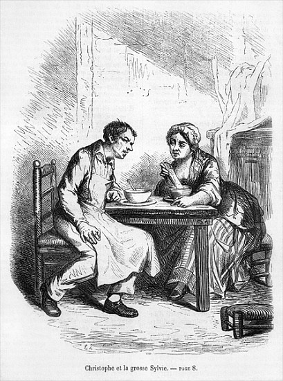 Christophe and the Fat Sylvie, illustration from ''Le Pere Goriot'' Honore de Balzac (1799-1850) od French School