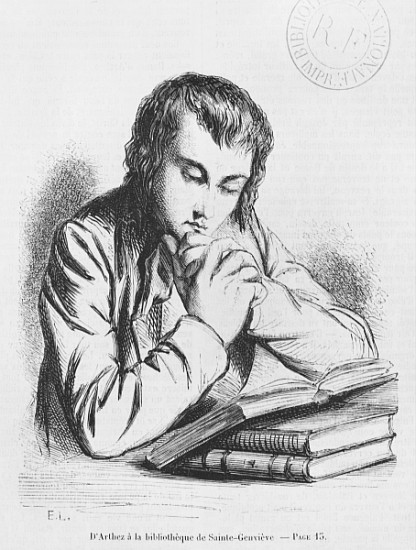 Daniel d''Arthez at the Bibliotheque Sainte-Genevieve, illustration from ''Les Illusions perdues'' H od French School