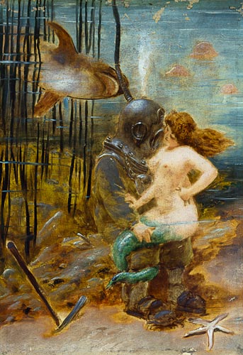 Deep Sea Diver with a Mermaid and a Shark od French School
