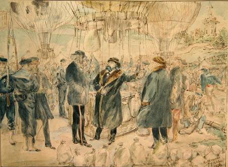 The Departure of Leon Michel Gambetta (1838-82) in the Balloon 'L'Armand-Barbes' od French School