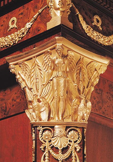Detail of winged victory from the leg of a secretaire (wood & gilt bronze) od French School