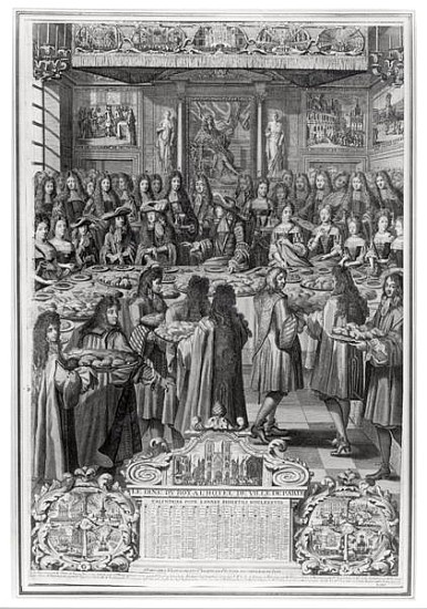 Dinner of Louis XIV (1638-1715) at the Hotel de ville, 30th January 1687, from Calendar of the year  od French School
