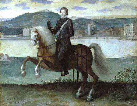 Equestrian Portrait of Henri IV (1553-1610) King of France, before the walls of Paris od French School