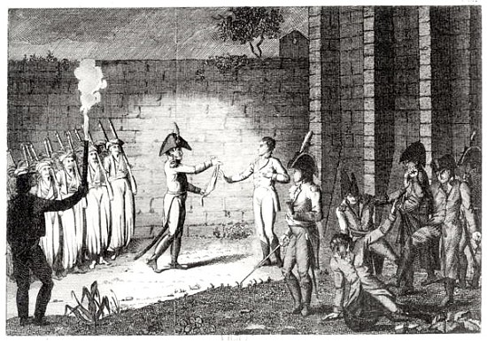 Execution of Louis Antoine Henri de Bourbon (1772-1804) Duke of Enghien in the castle moat at Vincen od French School