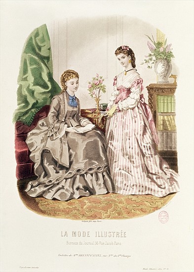 Fashion plate showing ballgowns, illustration from ''La Mode Illustree'' od French School