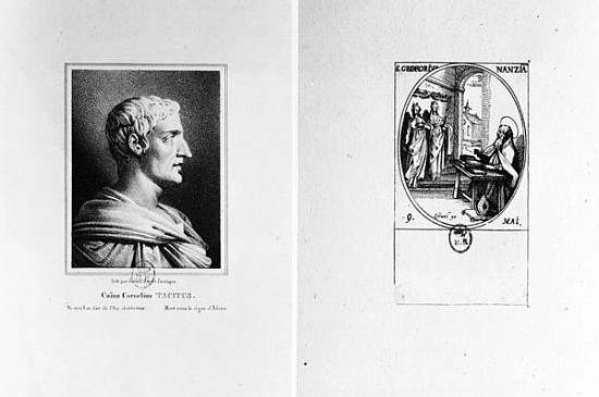 Gaius Cornelius Tacitus (AD 56-c.120) ; engraved by Julien (litho) and St. Gregory of Nazianzus (c.3 od French School