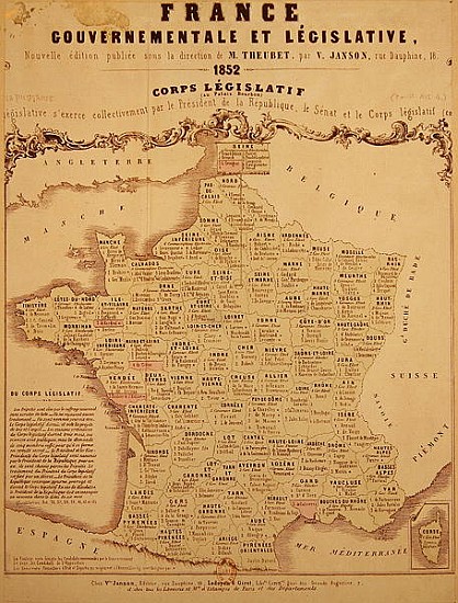 Governmental and Legislative Map of France, printed Ledoyen & Giret, Paris od French School