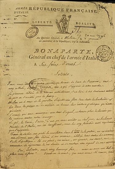 Instructions to soldiers issued Napoleon as General of the Italian Army, 20th May 1796 od French School