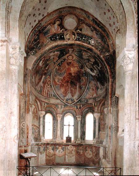 Interior view of the apse with a fresco depicting Christ giving the law to St. Peter in the presence od French School
