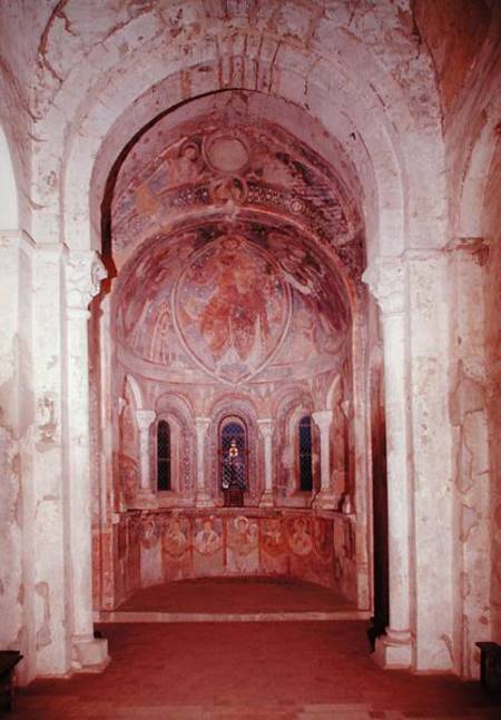 Interior view of the apse with a fresco depicting Christ giving the law to St. Peter in the presence od French School