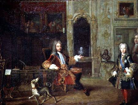 Louis XV (1710-74) and the Regent, Philippe II, Duke of Orleans (1674-1723) in the Study of the Gran od French School