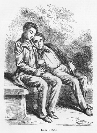 Lucien de Rubempre and David Sechard, illustration from ''Les Illusions perdues'' Honore de Balzac od French School