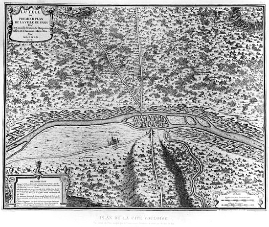 Lutetia or the first plan of Paris, taken from Caesar, Strabo, Emperor Julian and Ammianus Marcellin od French School