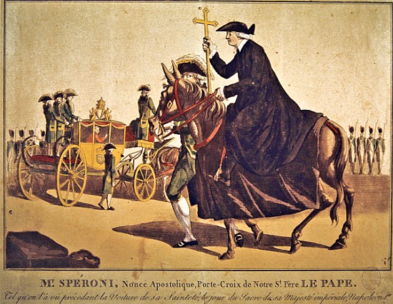 Monsignor Speroni carrying the papal cross, precedes Pope Pius VII on their way to Notre-Dame Cathed od French School