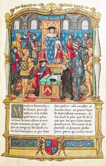 Ms 18 fol 1r Presentation of the Memoirs to Louis XI, from the Memoirs of Philippe of Commines (1445 od French School