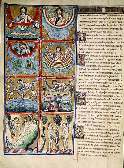 Ms 1 f.4v The Creation of the World, from the Souvigny Bible od French School