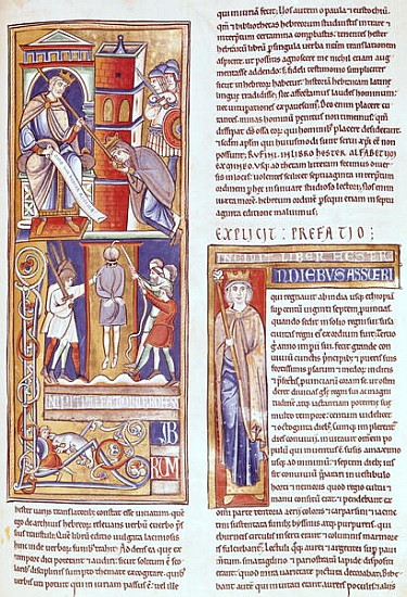 Ms 1 fol.284r Esther and Ahasuerus and the Hanging of Haman, from the Souvigny Bible od French School