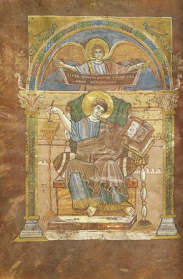 Ms 4 fol.17v St. Matthew, from the Gospel of St. Riquier, c.800 od French School
