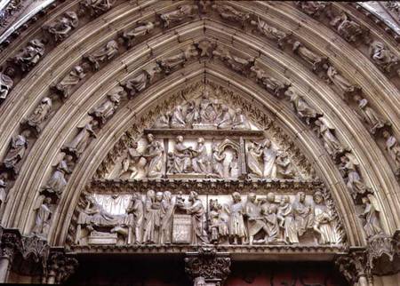 North transept portal, detail of tympanum depicting scenes from The Infancy of Christ and the Story od French School