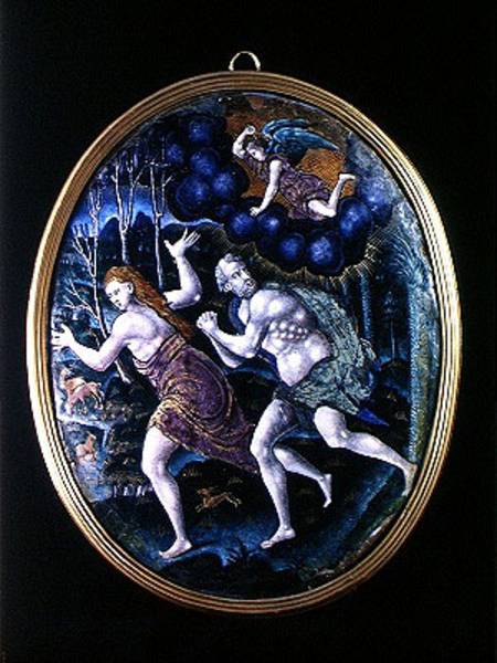 Oval plaque depicting Adam and Eve Expelled from Paradise, Limousin inted od French School