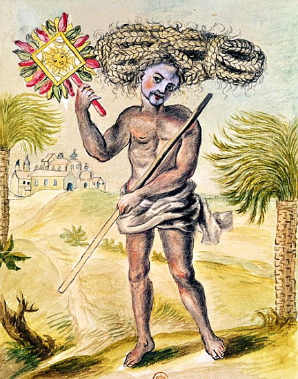 Penitent man in India with plaited hair, from ''Usages Indiens'' od French School