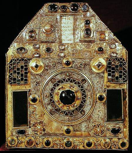 Phylactery or pentagonal reliquary, 10th-11th century (wood, copper, gilded silver & semi-precious s od French School
