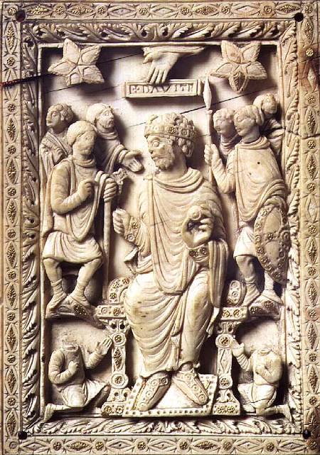 Plaque depicting King David enthroned, from Reims od French School