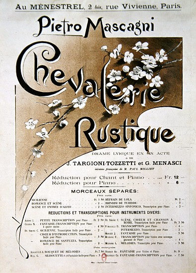 Playbill for the opera ''Chevalerie Rustique'', by Pietro Mascagni (1863-1945) od French School