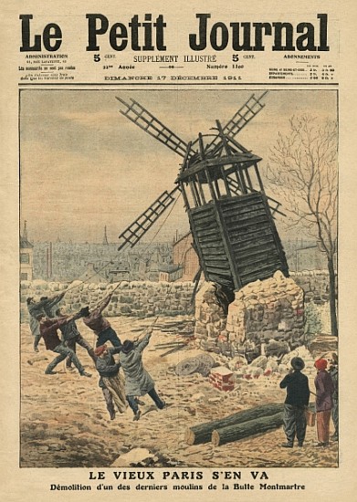 Pulling down one of the last windmills on the Butte Montmartre, illustration from ''Le Petit Journal od French School
