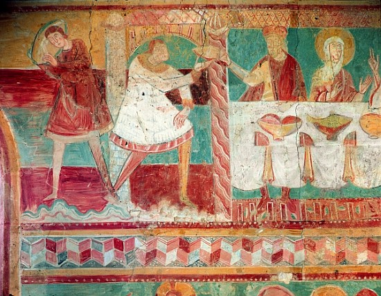 Servants bringing a jar of wine and offering a cup to a guest at the Marriage at Cana, from the Sout od French School