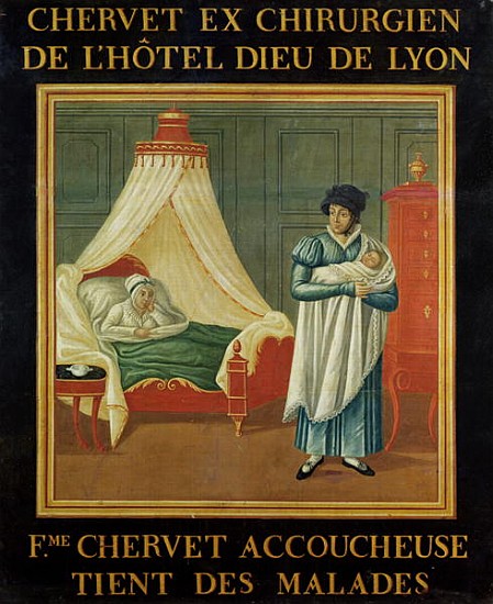Sign advertising the services of a midwife, early 19th century od French School
