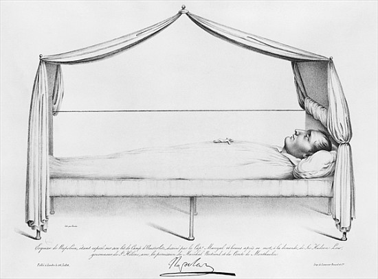 Sketch of Napoleon I (1769-1821) on his deathbed drawn at St. Helena Capitaine Marryal; engraved by  od French School