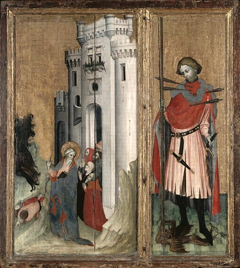 St. Andrew Chasing Demons from the Town of Nicaea and St. Sebastian, right hand panel of the Thouzon od French School