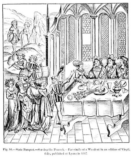 State banquet - serving the peacock, after a woodcut in an edition of Virgil, published Lyons od French School