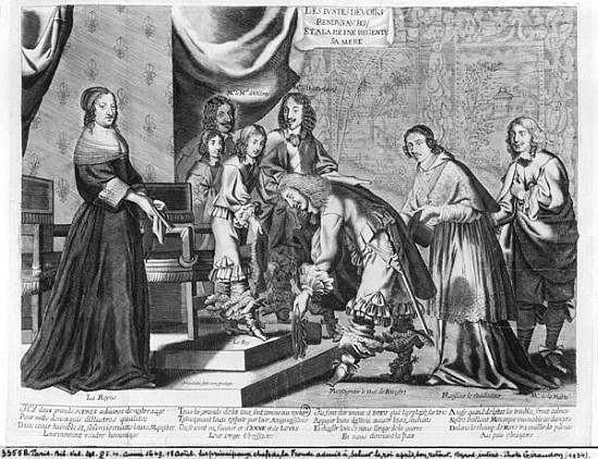 The chiefs of the Fronde admitted to greet the King Louis XIV (1638-1715) after his coming back, on  od French School