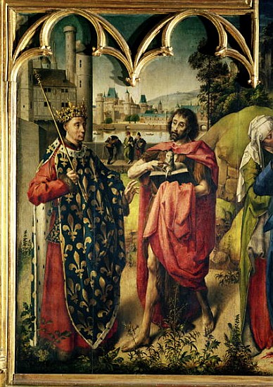 The Parlement of Paris Altarpiece, detail of St. Louis and St. John the Baptist od French School