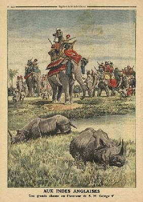 A rhinoceros hunt in honour of King George V (1865-1936), illustration from ''Le Petit Journal'', su